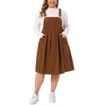 thumbnail image 3 of Agnes Orinda Women's Plus Size Pleated Adjustable Straps Casual Jumper Overall Corduroy Pinafore Suspender Dresses with Pockets 3X Brown, 3 of 7