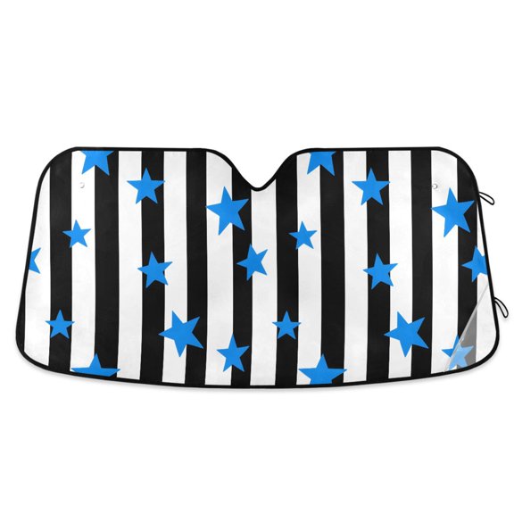 Car Windshield Sun Shade Stripesstars Reflective Heat UV Blocker Foldable with Suction Cups Universal Fit for Sedan SUV Truck
