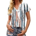 thumbnail image 5 of MaFYtyTPR Women's Short Sleeve Tops Trendy Casual Printed Loose Button-Up V-Neck Short Sleeve Women's T-shirts Khaki L, 5 of 5