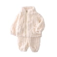 thumbnail image 3 of GobdXE Kids Textured Outfit Zip Up Stand Collar Jacket & Cuffed Pants Toddler Warm Loungewear Set 3-4 Years,White, 3 of 4