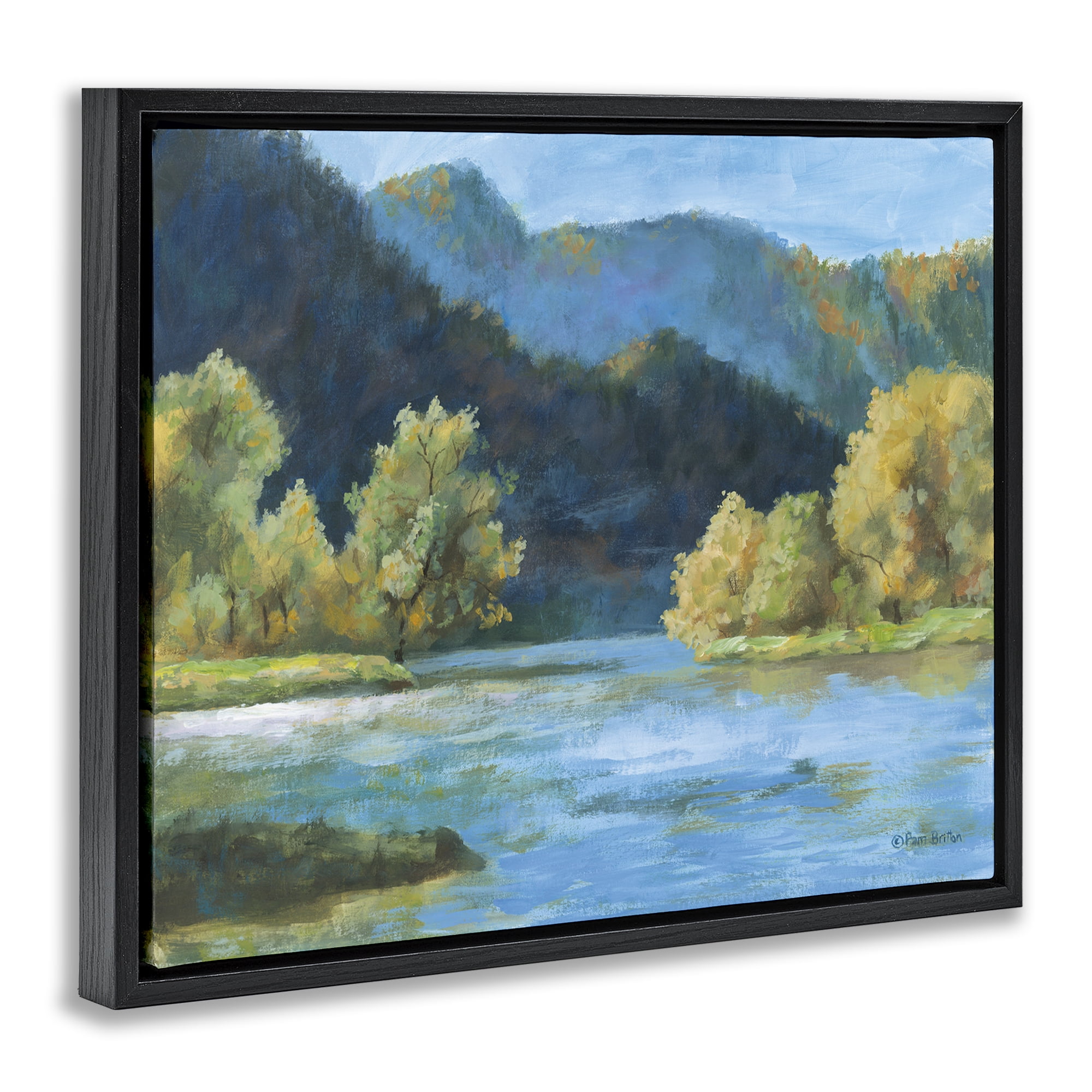Stupell Industries Blue Hued Mountains Landscape & Nature Painting Black Floater Framed Canvas Art Print Wall Art, 31 x 25