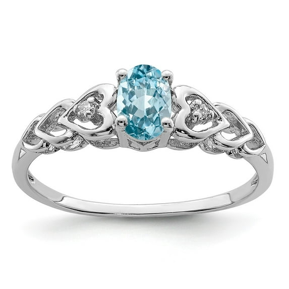 White Sterling Silver Ring Band Gemstone (12) December Swiss Blue Topaz Oval Diamond Round