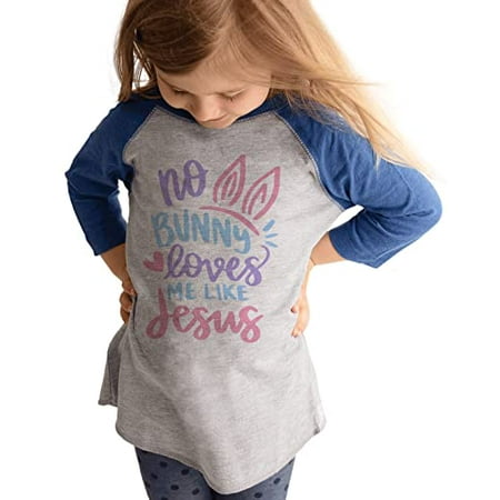

7 ate 9 Apparel Girls Happy Easter Shirts - No Bunny Loves Me Like Jesus Blue Shirt 4T