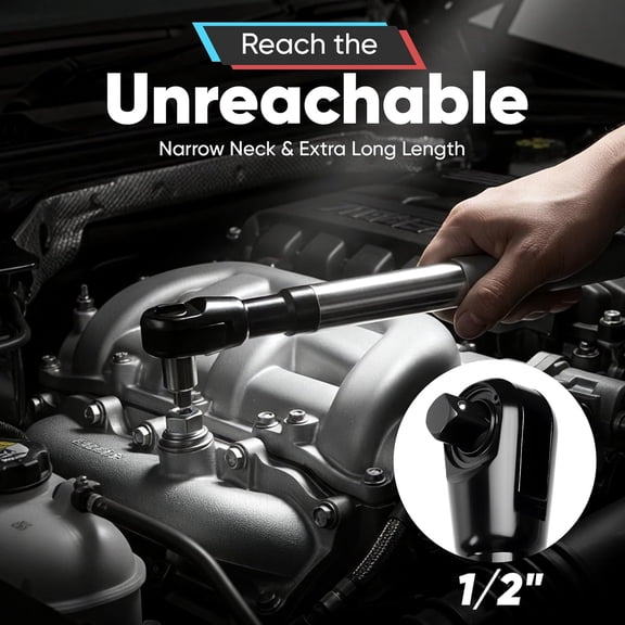 1/2" Offset Extension Wrench with 3/8" & 1/4" Drive Adapters, Right Angle Impact Ratchet Extender for Tight Spaces, Compatible with Electric Ratchet and Drill