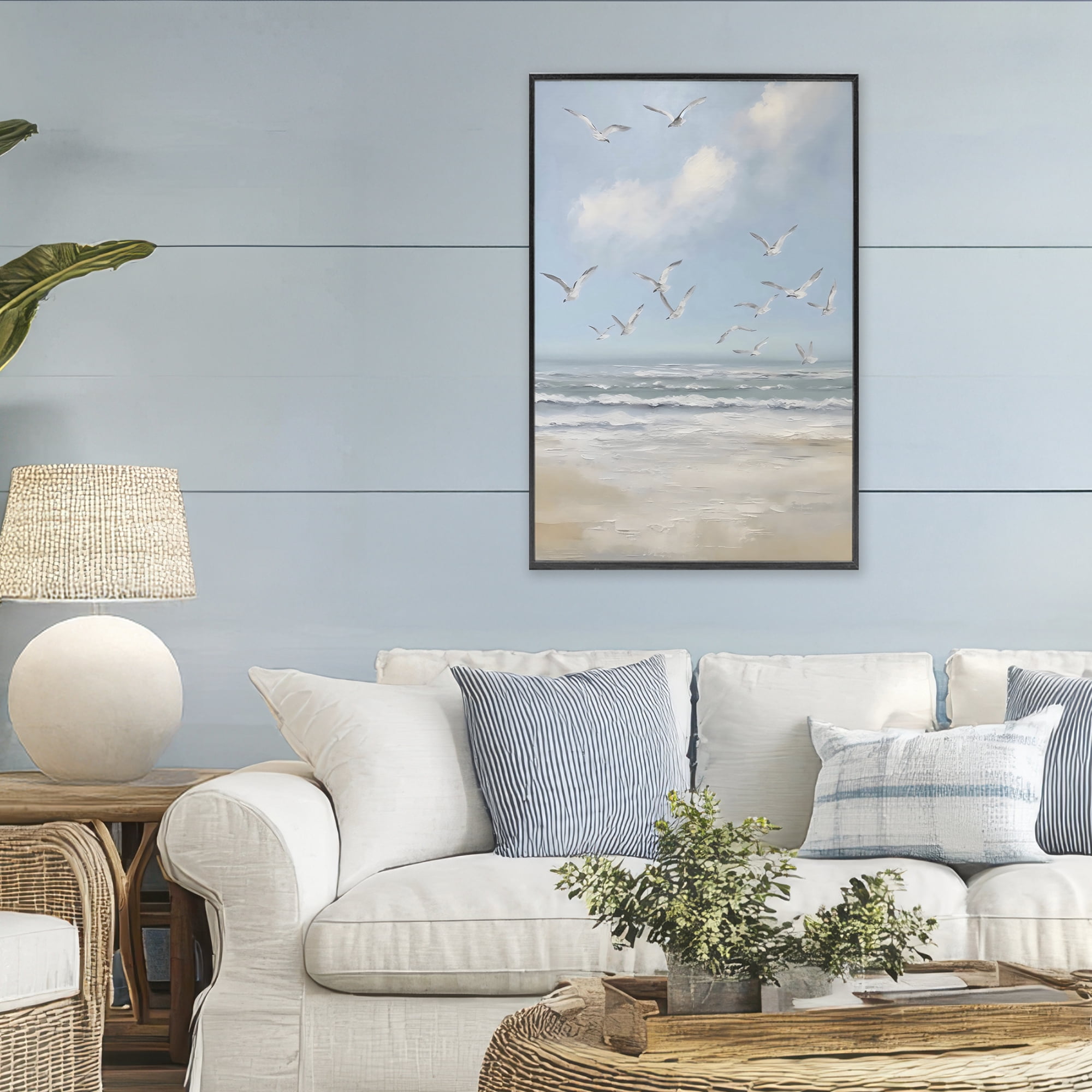 Stupell Industries Ocean Flight Seagulls Black Framed Giclee Art, design by Creative Studio