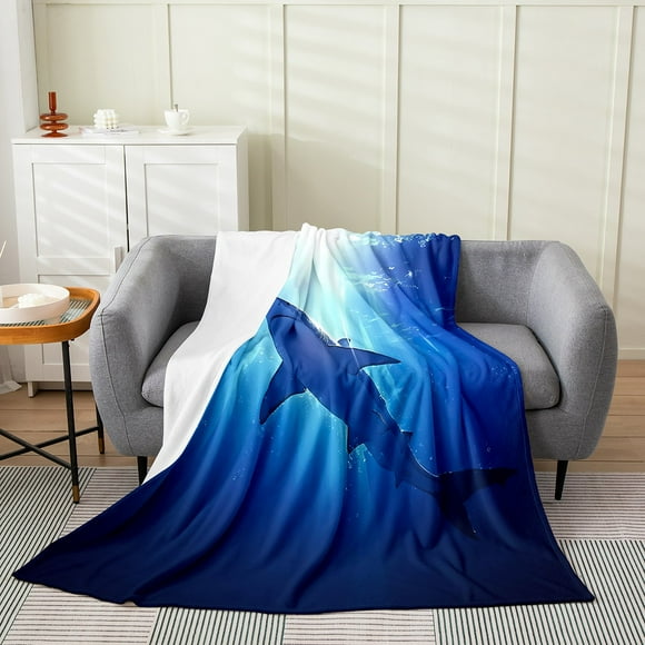Erosebridal 3D Shark Flannel Blanket, Underwater Sealife Sherpa Throw, Ocean Theme Decor