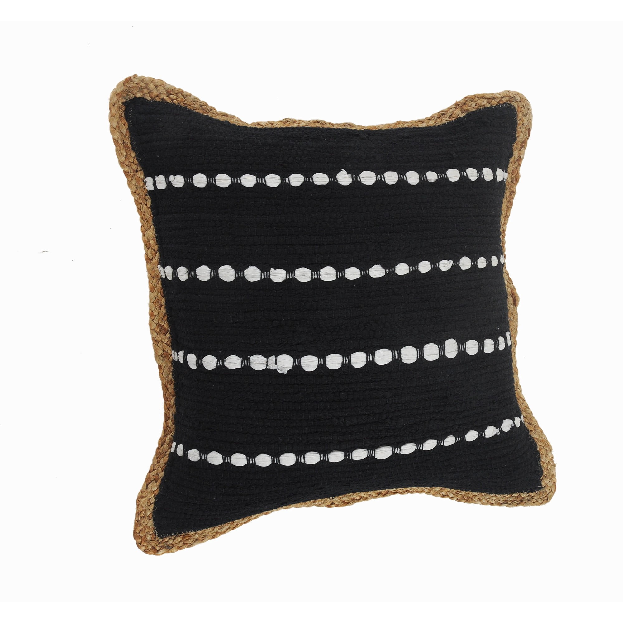 Laddha Home Designs Handwoven Striped Cotton Throw Pillow Cover - 18" - Black and White