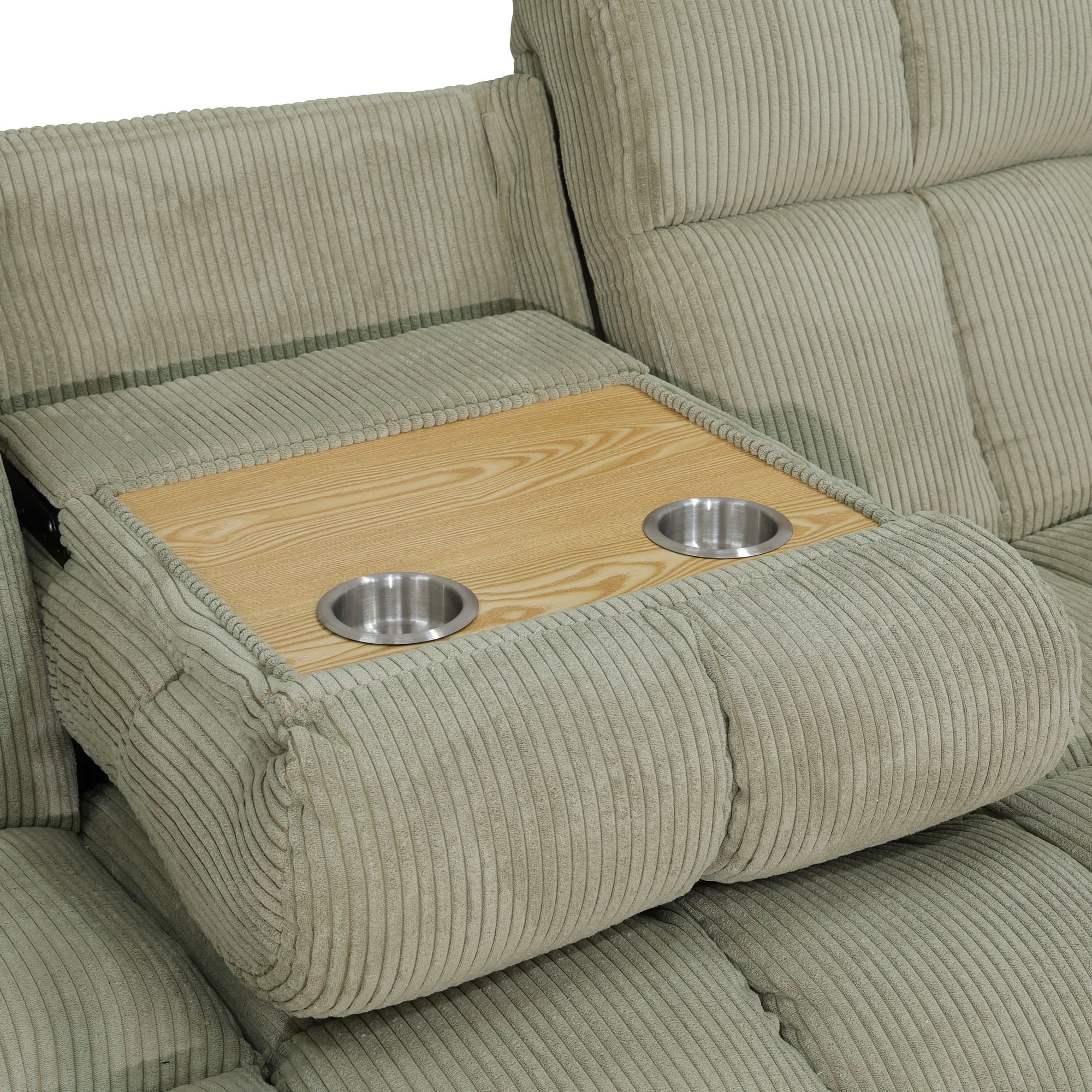 MAYEERTY 3-Seater Recliner Sofa, Off-White Stripe Fabric Manual Reclining Sofa with Flip-Up Cup Holder Board for Living Room