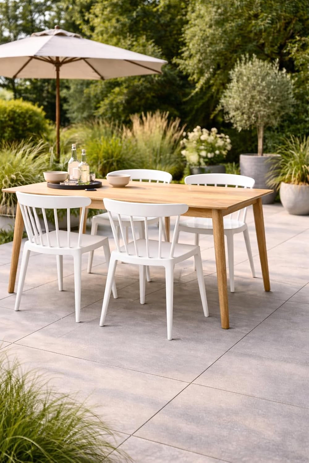 Modern Dining Elbow Side Chair Molded Plastic Indoor and Outdoor Stackable Slat Back Patio Chair, White, Set of 1, 1 piece