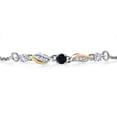 thumbnail image 2 of 925 Sterling Silver and 10k Yellow Gold Black Onyx White Created Sapphire and White Lab Grown Diamond Tennis Bracelet for Women (0.27 Cttw, Gemstone December Birthstone, Fully Adjustable up to 9 inch), 2 of 3