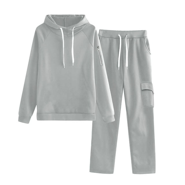 cfhntfmh Womens Sweatsuits 2 Piece Sets Drawstring Lounge Hoodies and Straight Leg Sweatpants with Pockets Matching Outfits