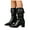 Black, variant on Women's Leather Slouchy Fold Over Mid Calf Boots Winter Warm Chunky Heel Fashion Studded Pointed Toe Booties