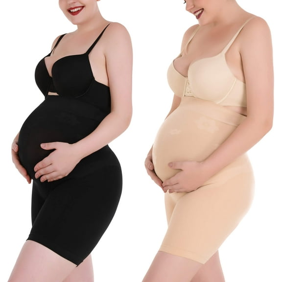 MANIFIQUE 2 Packs Women's Seamless Maternity Shapewear for Dresses, Mid-Thighs Pregnancy Underwear