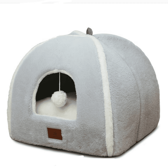 Cat Bed for Indoor Cats - Cat Cave Bed Cat House Cat Tent with Removable Washable Cushioned Pillow, Soft and Self Warming Kitten beds, Pet Bed（Large Grey）