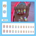 thumbnail image 2 of rynn&rae W510 Square Medium Long Press on Nails Tips Full Cover Fake French Blue Orange Green Pink Rainbow White Rhinestones Summer Uñas Postizas 24 ct/pk, 2 of 4