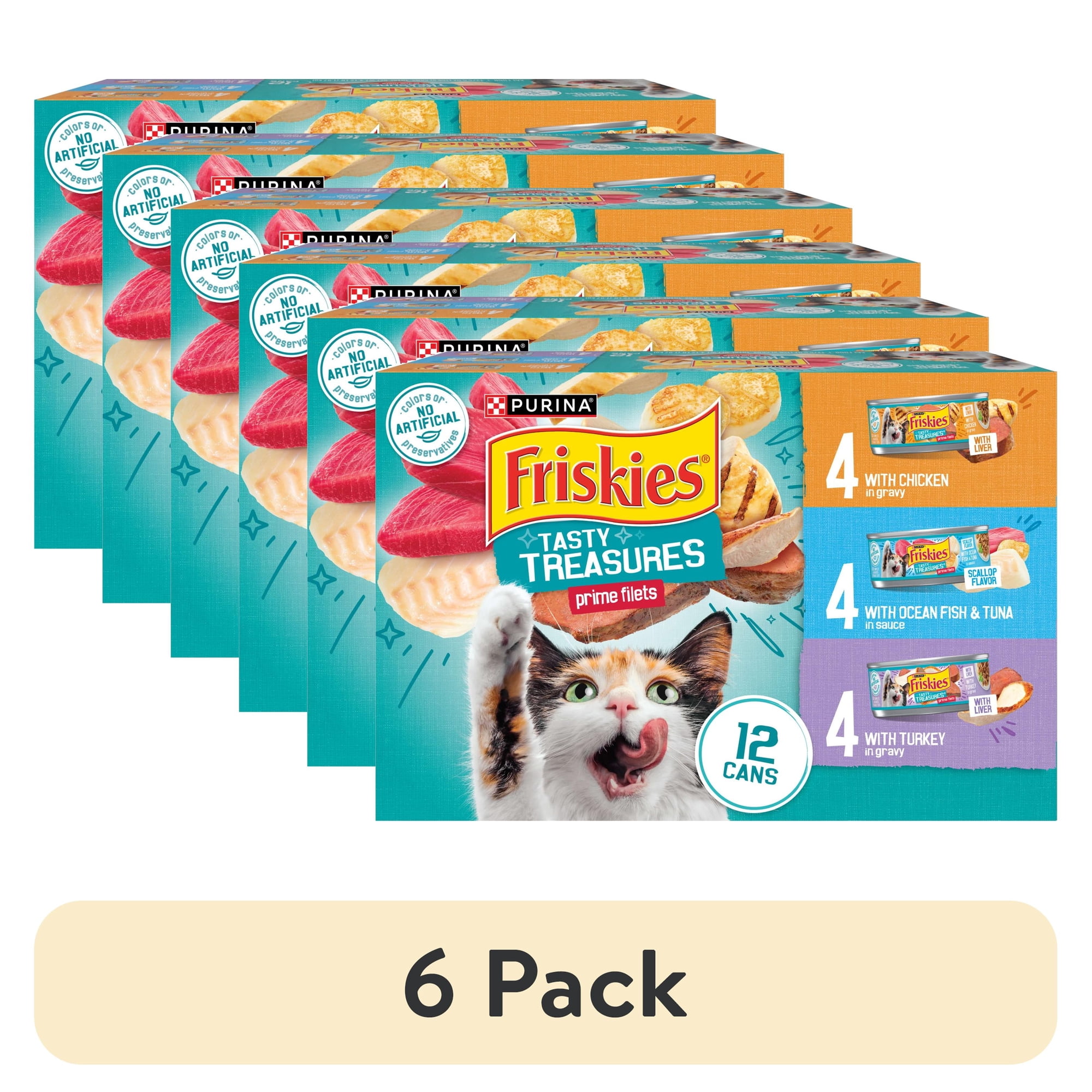 (6 pack) Friskies Gravy Tasty Treasures Prime Filets, Wet Cat Food, 5.5 oz Cans, 12 Pack