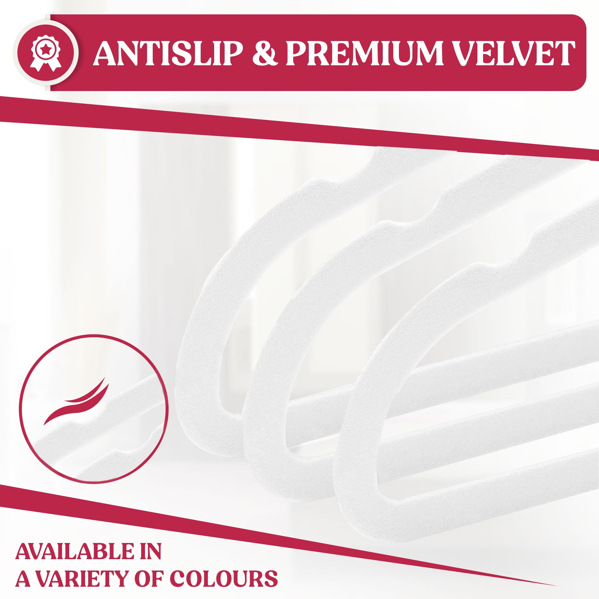 Lux Decor Collection Velvet Hanger 50 Pack - Clothing Hangers Non Slip, Heavy Duty Hanger 360 Degree Rotatable Hook - White
