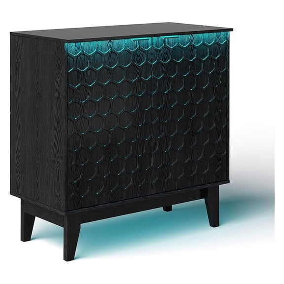 31.5” Fluted Sideboard Buffet Storage Cabinet with , Modern Accent Cabinet Black, 2 Doors Kitchen Credenza for Living Room with Adjustable Shelf