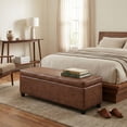 thumbnail image 2 of Avalon 48 inch Wide Contemporary Storage Ottoman Bench in Distressed Umber Brown Vegan Leather, 2 of 9