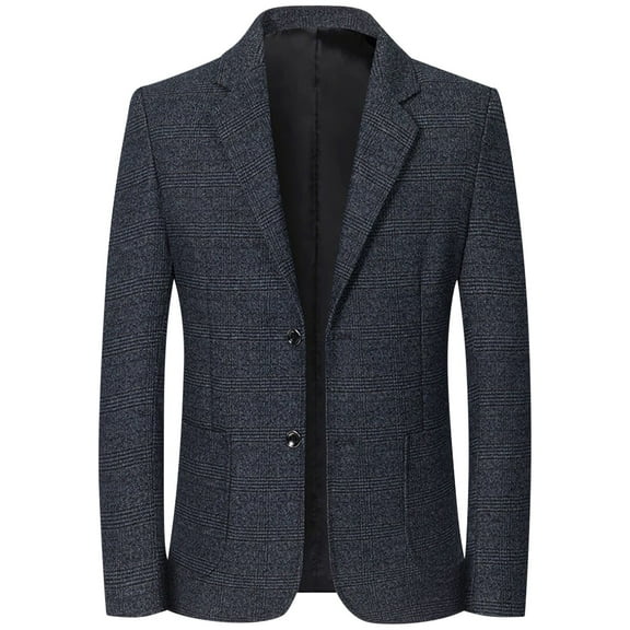 SSAAVKUY Herringbone Tweed Blazer British Wool Blend Sport Coat Jacket Long Sleeve Office Workwear Formal Lightweight Two Button Business Jackets Dark Gray 10