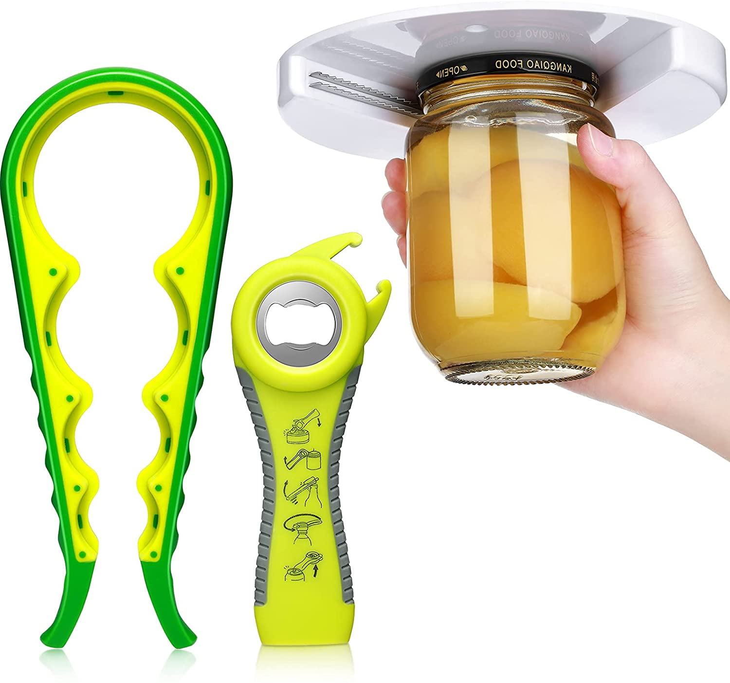 KITCHENDAO Jar Opener Under Cabinet for Weak Hands and Seniors with 3  Grippers Bottle Opener Can