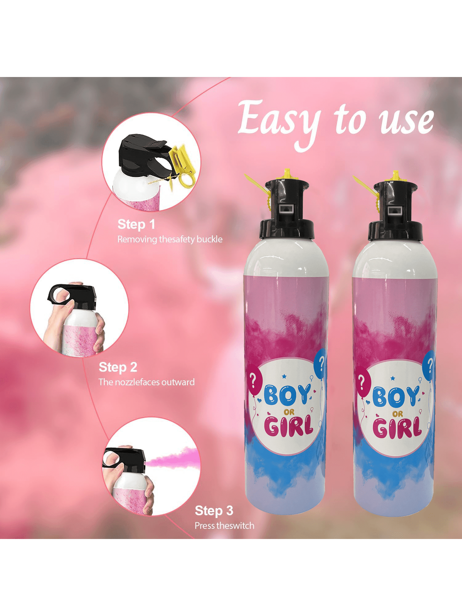 Microplushshop Baby Girl Gender Reveal Fire Extinguisher 2 packs 100% Biodegragable for Gender Reveal Party Decorations (Pink Girl)