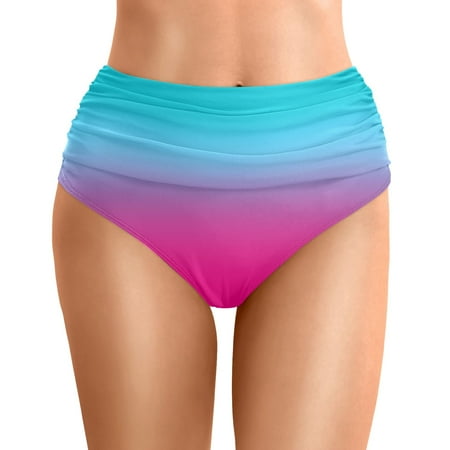 WERYOUNG Women High Waist Bikini Bottoms Swim Briefs Beach Shorts Ruched Bottom High Cut Swim Bottom Full Coverage Sports Yoga Shorts Swimbottom Summer Tropical Vacation Swimwear Trendy Sky Blue L