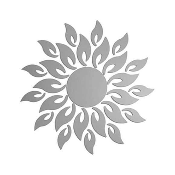 Injueey Sun Flower 3D espejo pared pegatina pegatinas montadas en la pared DIY decoración redonda calcomanía para el hogar sala de estar Decoración del hogar Plata