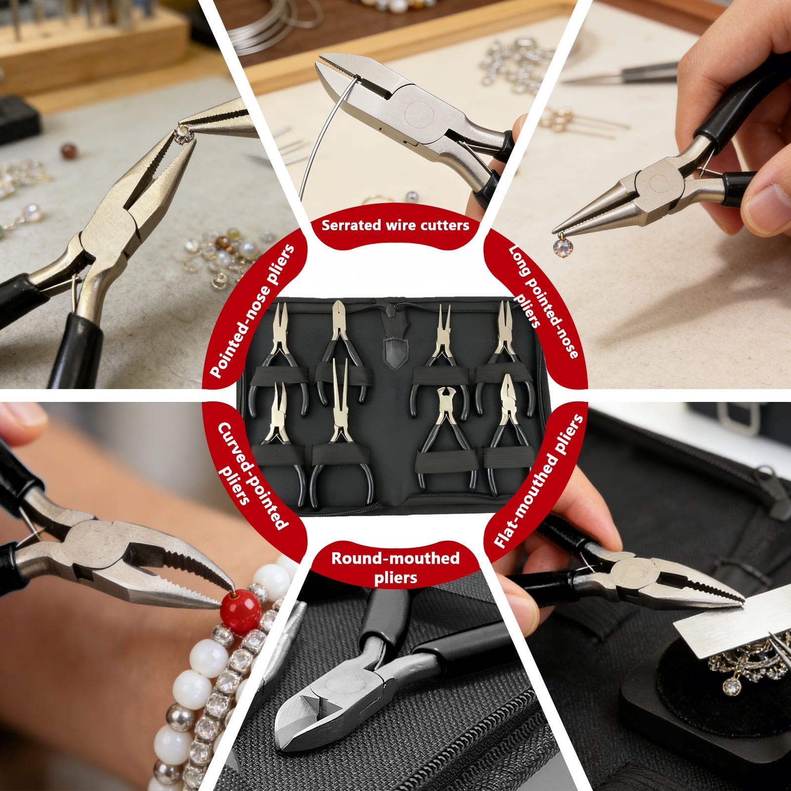 Arcticwind 8PCS 4.5-inch Pliers Set, Pointed Nose Pliers, Mini Pliers, Manual Pliers, Jewelry Pliers accessories tools,Rust-Resistant Ergonomic Grip,For Home DIY Car Outdoor Emergency Kit,Black