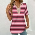 thumbnail image 2 of fatyb Tshirts for Women V Neck Striped Tunic Shirts with Collar Casual Womens Short Sleeve Loose Blouses, 2 of 5