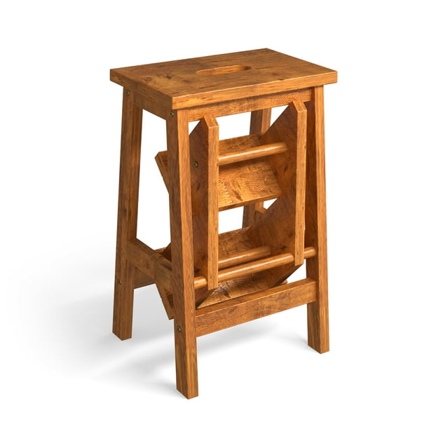 3-in-1 Rubber Wood Step Stool with Convenient Handle-Natural | Costway