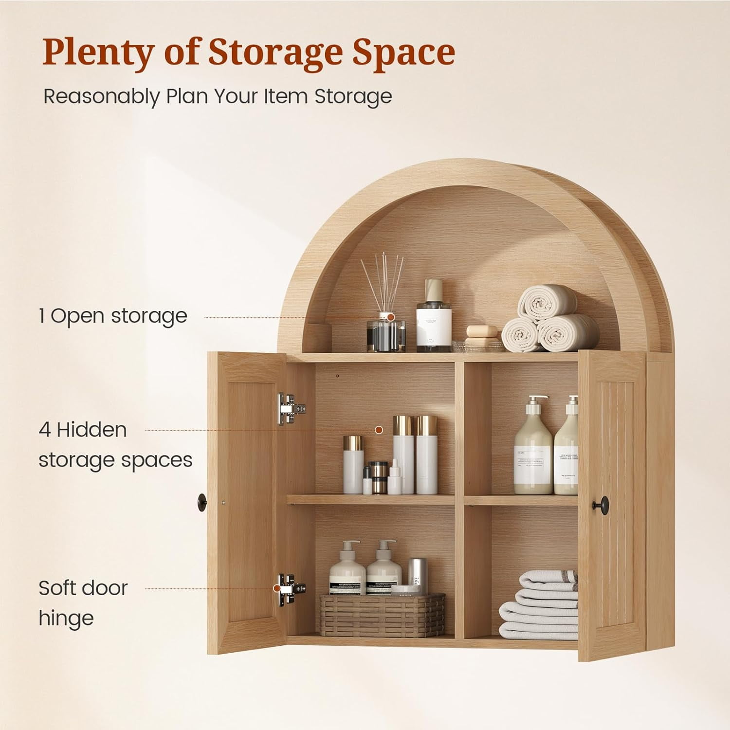 Arched Bathroom Wall Cabinet In Oak Finish 30 Inch Over The Toilet Storage