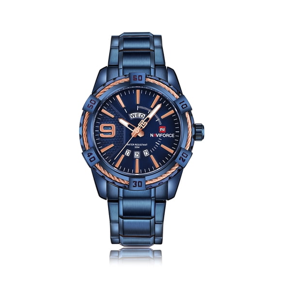 NAVIFORCE NAVIFORCE Men's Stylish Quartz Watch with 3ATM Water Resistance, Luminous Dial, Calendar, and Blue Steel Strap - Model 9117