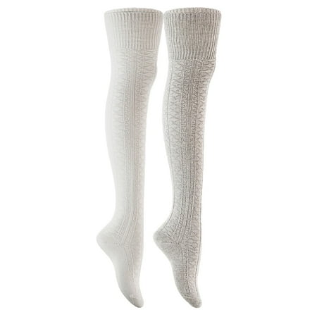 

Lian LifeStyle Women s 2 Pairs Super Comfortable And Fashionable Thigh High Cotton Socks for everyday relaxed feet LW1025 Size 6-9 Cream+Grey