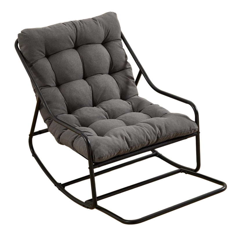 Outdoor Rocking Chair, Papasan Rocking Chair with Metal Frame, Comfy Rocker Lounge Chair for Living Room Porch Patio Garden