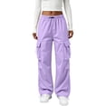 thumbnail image 2 of Inglocry Cargo Pants Women Quick Dry Parachute Hiking Pants with Pockets Elastic Waist Lightweight Water Resistant Joggers Purple S, 2 of 6
