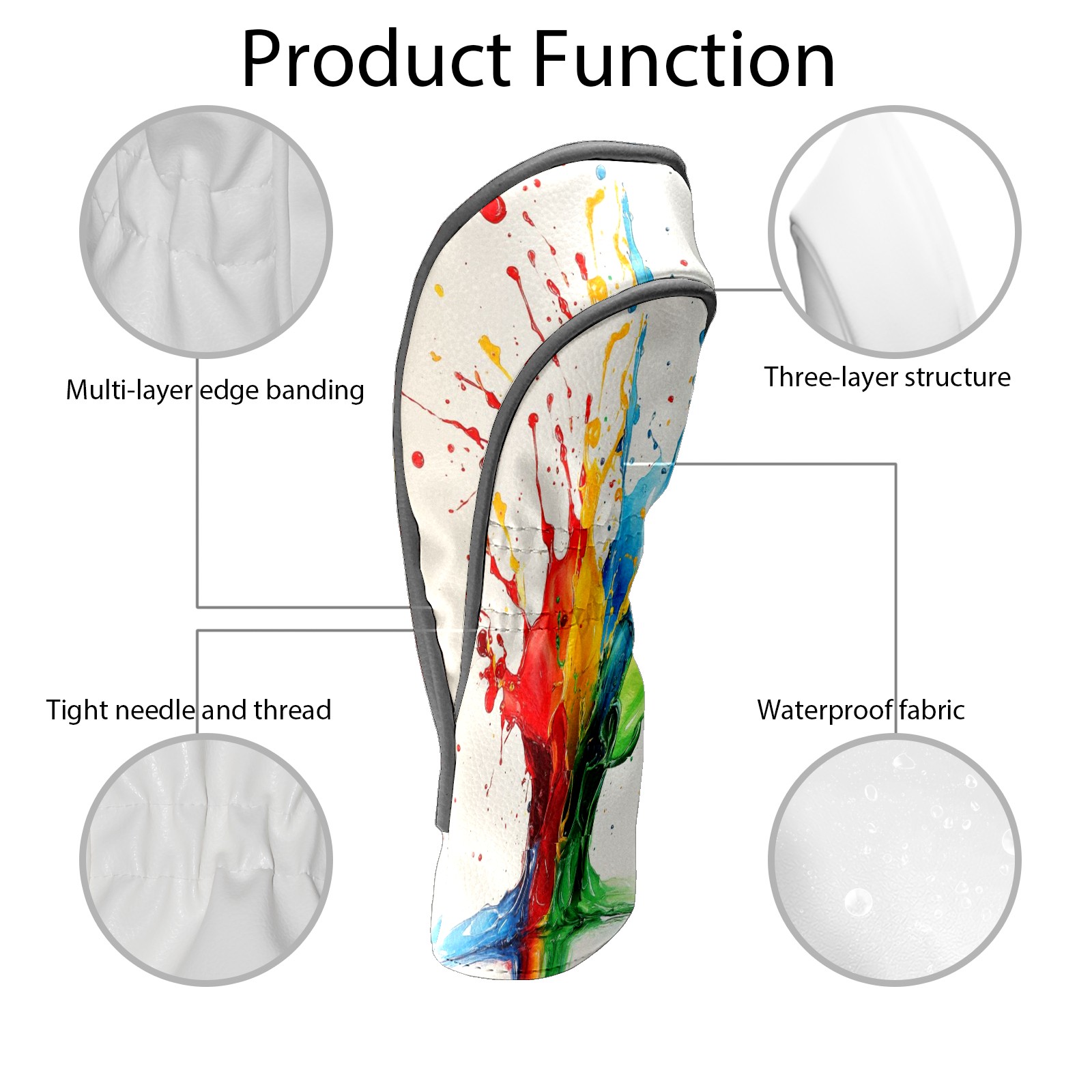 Golf Head Covers Pigment Tie-dye Design for Driver, Wood & Hybrid, Premium Waterproof PU Leather with Plush Lining, Unique Golf Gifts