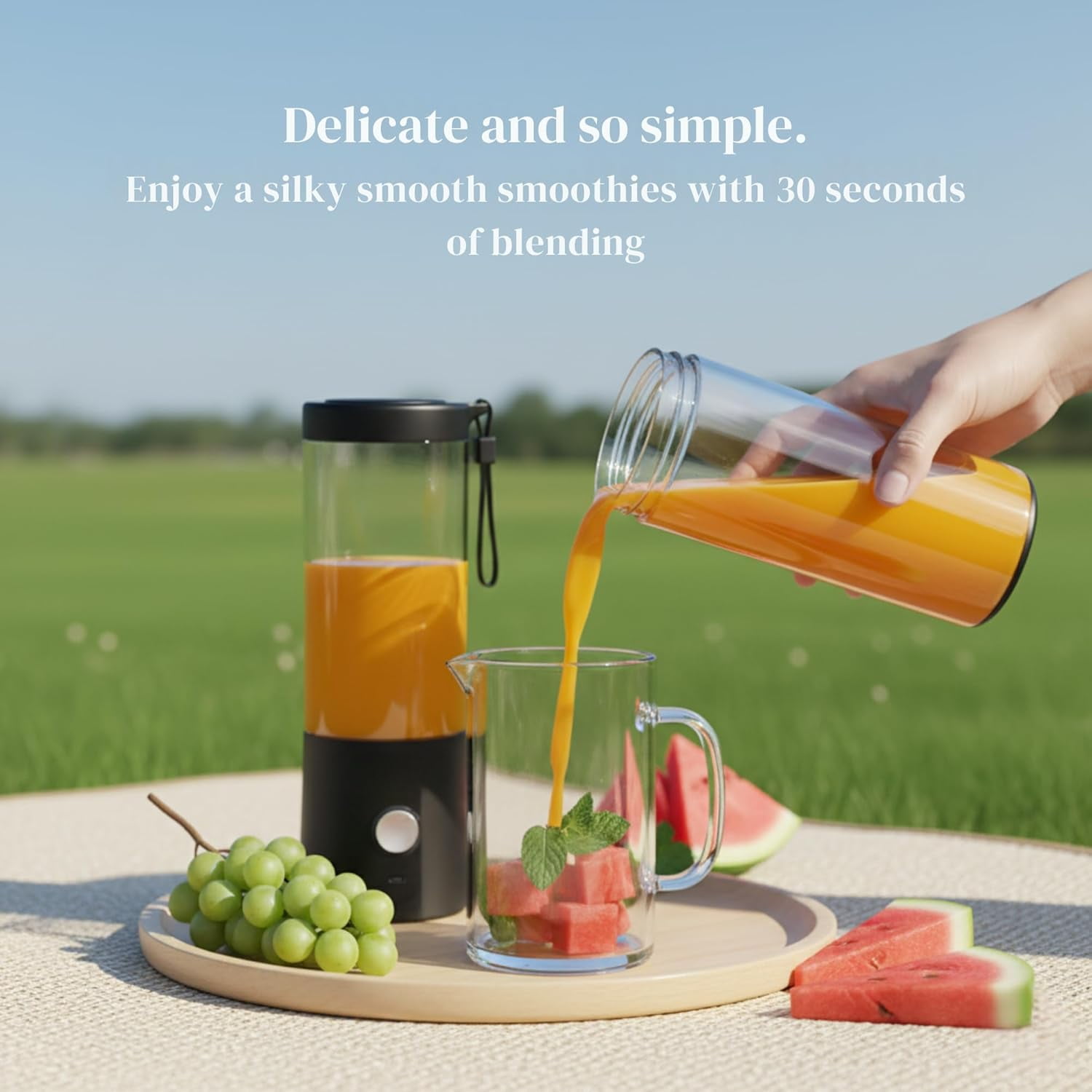Portable Blender for Smoothies & Shakes – 16oz Mini Personal Blender Bottle, USB-C Rechargeable & Self-Cleaning – Black – Perfect Holiday Gift