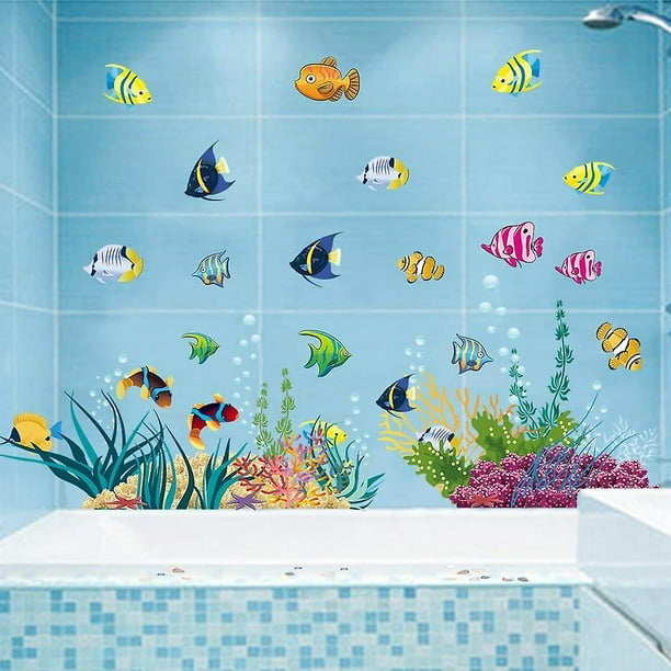 Saich Wall Stickers Wall Decal Bathroom Tile Sticker Fish Coral Sea Decor