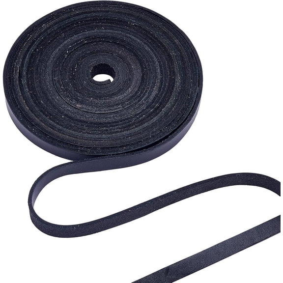 197 Inch 10mm Black Flat Genuine Leather Cord Leather String Full Grain Cord Lace Cowhide Leather Strips for Jewelry Making DIY Craft Projects Belts Keychains Black