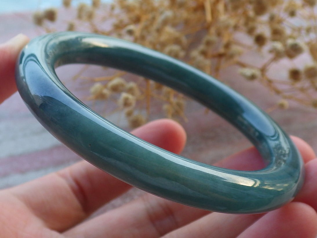 Icy Green Natural A JADE Jadeite Circle Bangle Bracelet 55 mm 681073 TN
