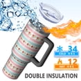 thumbnail image 5 of 40oz Pioneer Flower Floral Print Pattern Insulated Tumbler with Handle, BPA-Free Leak Proof Lid and Straws, Double Wall Vacuum, Hot 12h/Cold 34h, 5 of 6