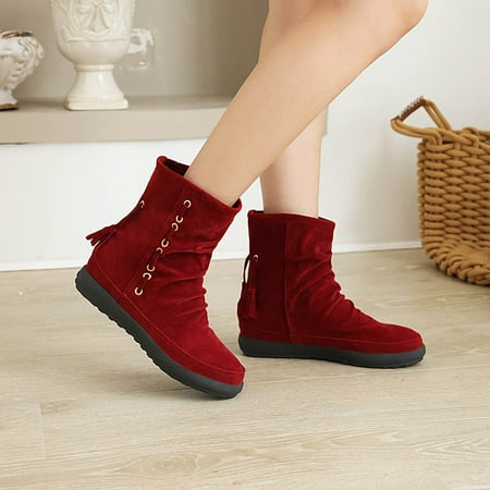 

Aueoeo Boots for women cowboy style Autumn And Winter College Wind Increase In Women s Short Boots Wild Round Head Fringed Short Boots Student Boots