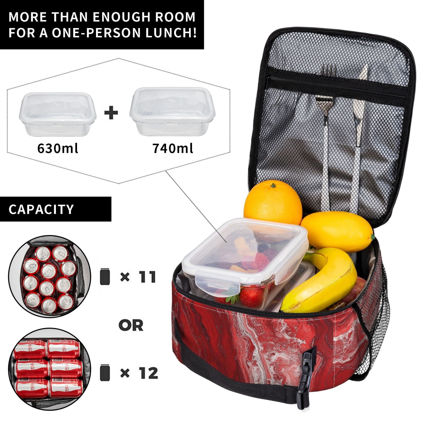 Lunch Bag For Women Men Lovely Lunch Tote Bags Reusable Insulated Lunch Box Large Capacity Cooler For Work Picnic Travel\r\n Red Marble_1