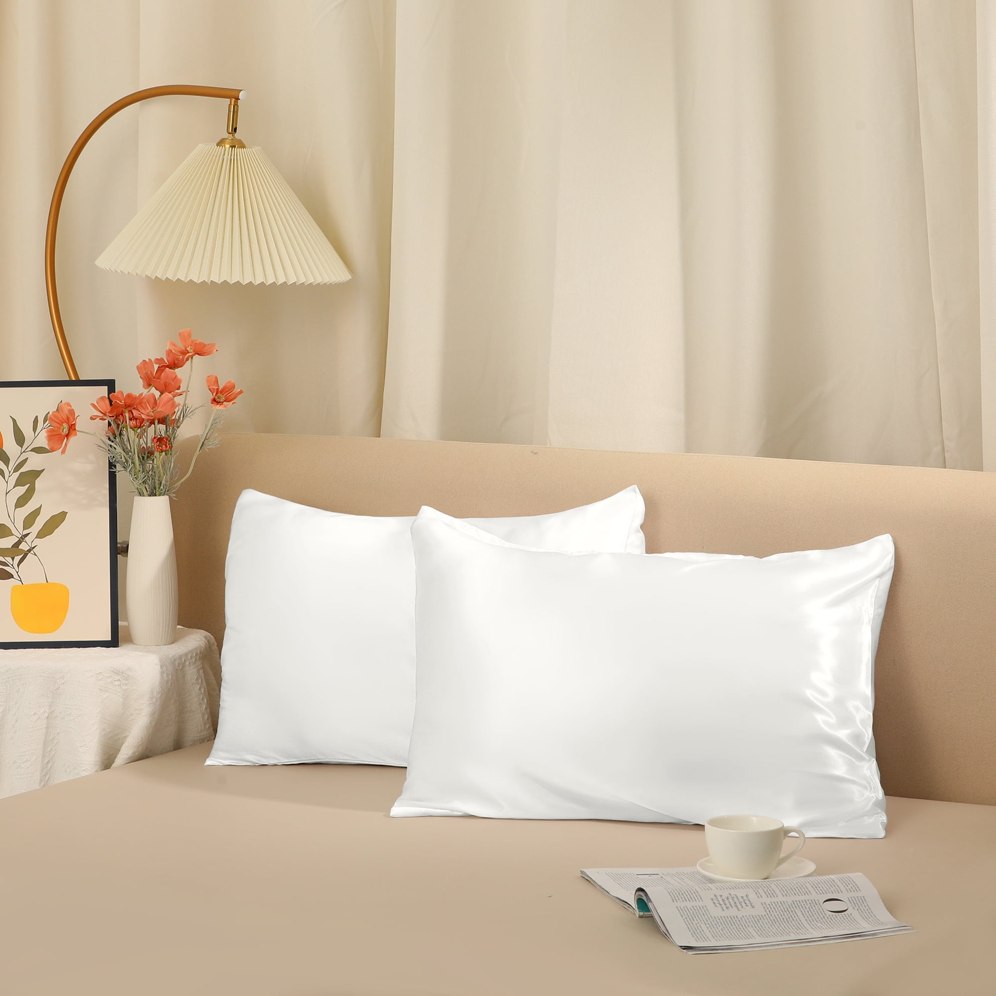 Unique Bargains Envelope Closure Breathable and Soft Satin Pillowcase (2 Count) White Standard