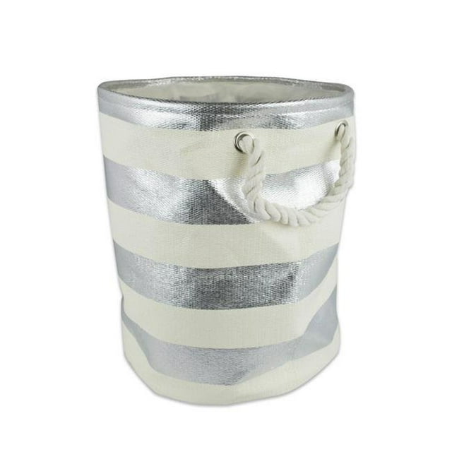 Design Imports CAMZ35029 20 x 15 x 15 in. Bac de Rangement Rond en Papier à Rayures&44; Argent - Grand