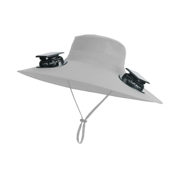 Sombrero con ventilador solar y visera para pesca, viajes, ciclismo y acampada. Gris claro