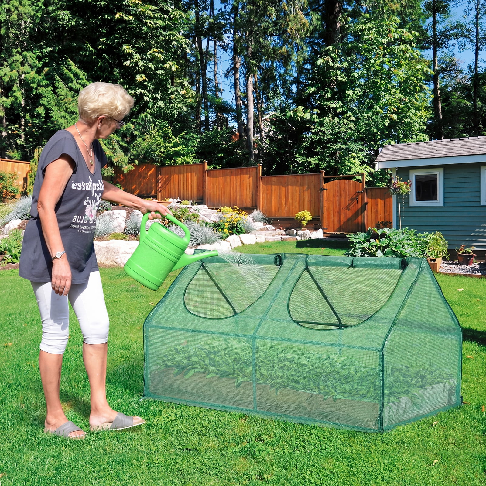 BPS Mini Greenhouse with 2 Zipper Doors, Portable Garden Greenhouse with Roll-up Zipper Doors, UV-Protected for Indoor Outdoor Plants and Herbs, 4'x2'x2', Green