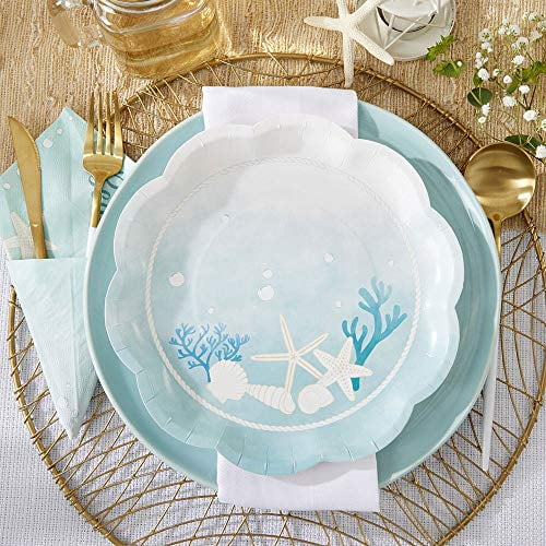 Kate Aspen Beach Party 9 Premium Paper (Set of 16) Decorative Plates, 9 Inch, Aqua