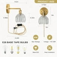 thumbnail image 6 of Plug in Wall Sconces Set of 2, Vintage Wall Sconce with Tulip Transparent Glass Lampshade, 180° Adjustable Wall Sconce with Switch and Plug in Wall Lamp Cord, Gold Wall Light Wall Decor Set of 2, 6 of 9